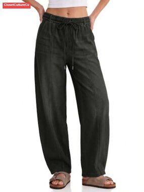 Women's Barrel Jeans Baggy Wide Leg Drawstring High Rise Denim Lounge Pants